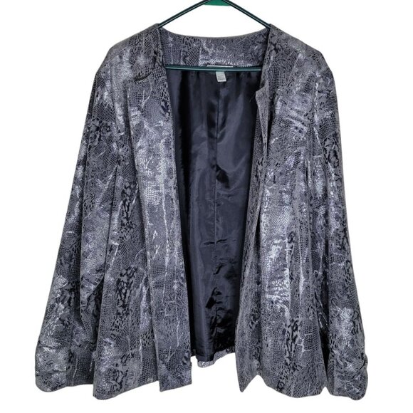Dressbarn Silver Metallic Open Jacket Coat‎ Long Sleeve Womens Plus 22 24 - Picture 1 of 10